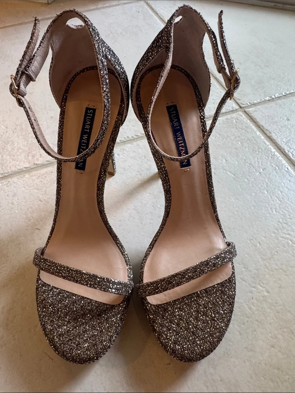 Stuart Weitzman Nudist Disco Glitter Heels Size 8.5 Like New